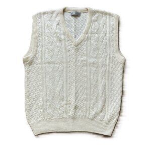 Jantzen Knit Sleeveless Sweater Vest Vneck Ivory Textured Cable Oversized